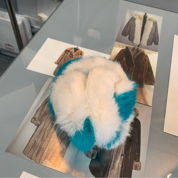 Genuine Fur Teal Blue Stripe Ear Muffs - Picture 5 of 6